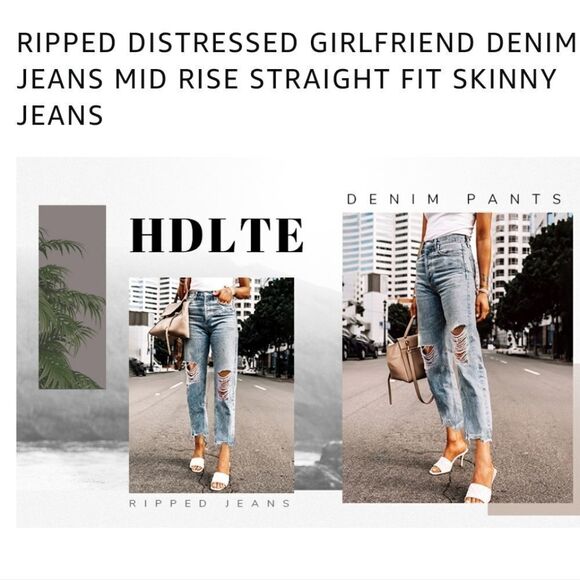 HDLTE Women Ripped Jeans Distressed Boyfriends Jeans Frayed Ankle Skinny Denim - Picture 9 of 10